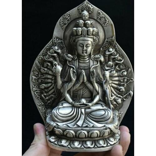 Old Chinese Silver 1000 Arms Avalokiteshvara of Goddess Guan Yin Kwan-yin Statue