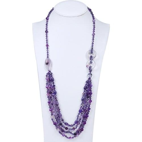 Stylish romantic purple crystal multi-layer necklace full crystal bead necklace stone jewelry best fashion collocation