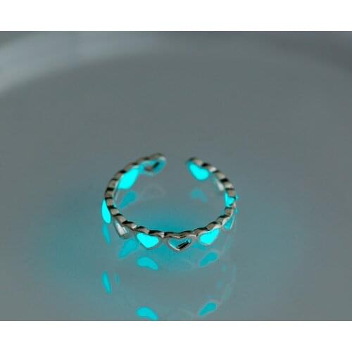 Luminous Blue Green Heart-shaped Opening Ring for Women Hollow Love Adjustable Ring Female Creative Gift Accessories Jewelry