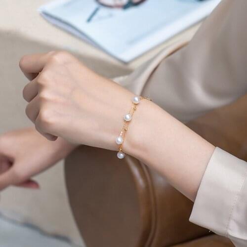 18K Solid Yellow Real Gold Jewelry (AU750) Women Gypsophila Double layer Bracelet Sea Natural Pearl Fashion Lady