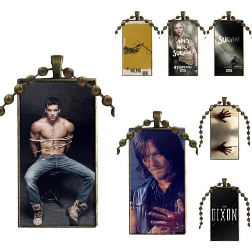 For Women Wedding Gift 2019 The Walking Dead Daryl Dixon Glass Pendant Necklace Handmade Half Pendant Rectangle Necklace