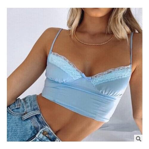 Women Sleeveless Camis Sexy Crop Top Lace Cropped Top V Neck Summer Camisole Backless Tops Tees Patchwork Slim Streetwear