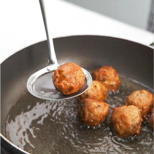 1pcs Colander Spoon Multifunction Kitchen Oil Filter Round Network Grid Scoop Portable tainless Steel long handle skimming spoon