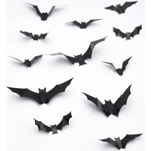 48pcs Halloween Decoration Wall Stickers 3D Black Bat Spider Horror Room Decor Halloween Party DIY Wall Decal Removable
