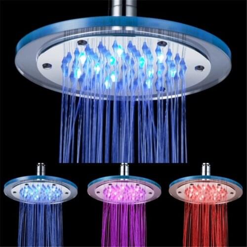 8 inch LED Shower Head Light Changing 3 Colors Water Saving Bathroom Rain Handheld Spa Heads