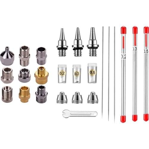 9Pcs Universal Airbrush Adaptor Kit Fitting Connector Set With 10Pcs Airbrush Nozzle Needle Nozzle Cap Kit