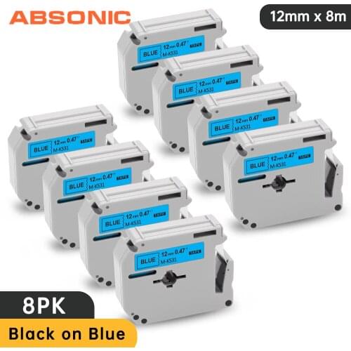 Absonic 8PCS M-K531 MK531 Label Tape 12mm Compatible Brother MK-531 M Tape for Brother P Touch Label Maker PT-90 PT80 PT70 PT65