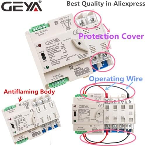GEYA W2R ATS 2P 3P 4P Automatic Transfer Switch Uninterrupted Power Controller 63A 100A 110V 220V City Power to Generator