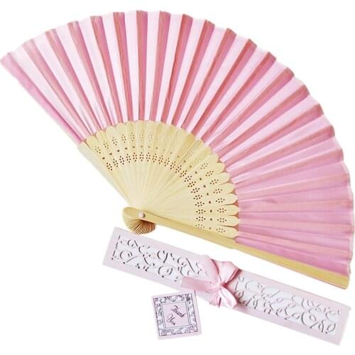 Chinese style bamboo fans decorative lace silk fabric folding hand fans dance flower wedding party Solid Color Silk Fan19JUL29
