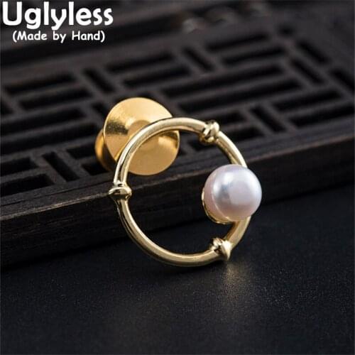 Uglyless Neutral French Romance Brooches for Men Suits Dress Jewelry Real 925 Silver Natural Pearls Pins Brooches for Women Gold