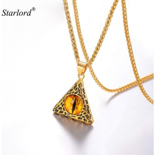 Triangle Medal Pendant Necklace Gold/Stainless Steel Monster Evil Eye Jewelry Eye of Flame Eye of Sauron Necklace GP3246