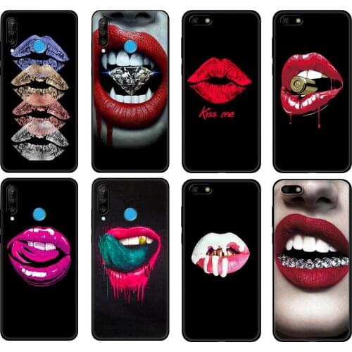 Black tpu Case For Huawei Honor 20 Lite 10 10i 20S 30S 30 Case Honor 7A 7s 7C Case Cover Sexy vampire red lips Funny Halloween