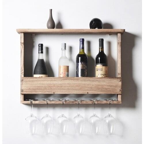 Wooden Wall Mounted Wine Glass Holder Wine Bottle Storage Rack Storage Stand Home Organizer Kitchen Shelf - Light Color