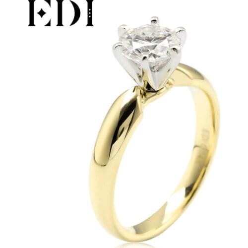 EDI 1ct D/VVS Round Cut Moissanite Diamond Solitaire Wedding Ring For Women 14k 585 Yellow Gold White Gold Engagement Ring