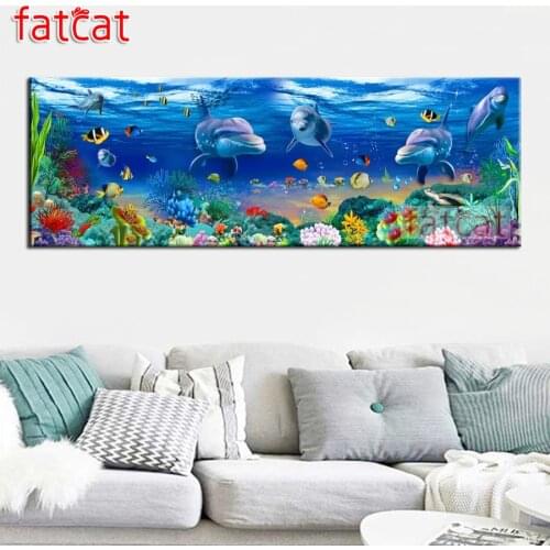 FATCAT Dolphin life animals large 5D Diy Daimond Painting Full Square Round Drill Rhinestone Embroidery Sale Decoration AE3034