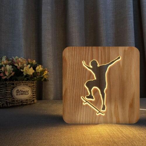 Skateboard Shape Wooden Head Light Solid Wood Night Light Nordic Style Bedroom Bedside Lamp
