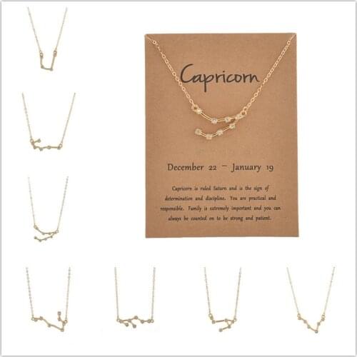 Brown Card Fashion Jewelry Zodiac Crystal Star Sign 12 constellation Pendant Necklace For Women