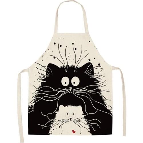 Kitchen Apron For Kids Cotton Linen Cute Cat Printed Sleeveless man women Chef Cooking Aprons Kitchen accessories 47*38cm 0007