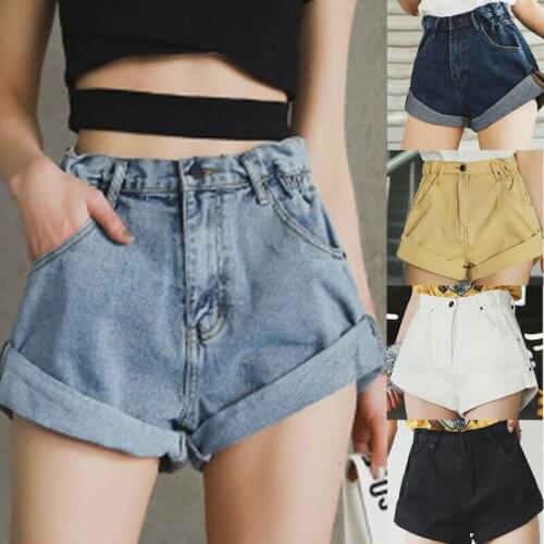 L/P Damen Hohe Taille Denim Shorts Hose Locker Weites Kurzehose Jeans