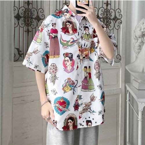 ZY Summer Port Style Short-Sleeved Flower Shirt Male Female Loose ins Trend Beach Seaside Holiday Shirt Shopping Blouse 2021
