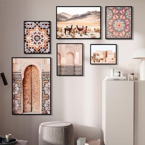 Moroccan Wall Art Canvas Print Marrakesh Architecture Poster Boho Wall Decor Terracotta Art Picture Decoration Painting for Home