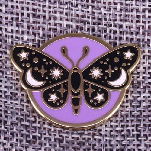Moth Enamel pin magic butterfly buttons brooch stars moon badge witch book pins Halloween accessories pagan wicca gift for frien
