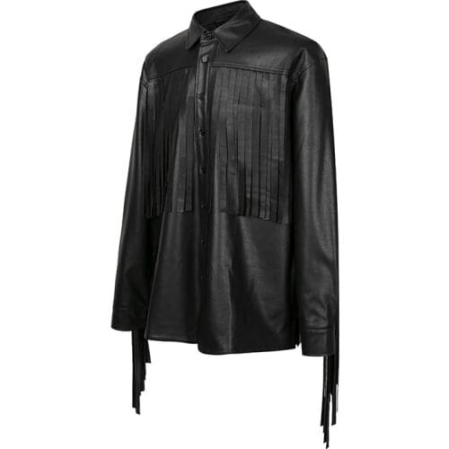 XS-6XL New 2021 Mens clothing personality Artificial leather tassel Shirt plus size costumes
