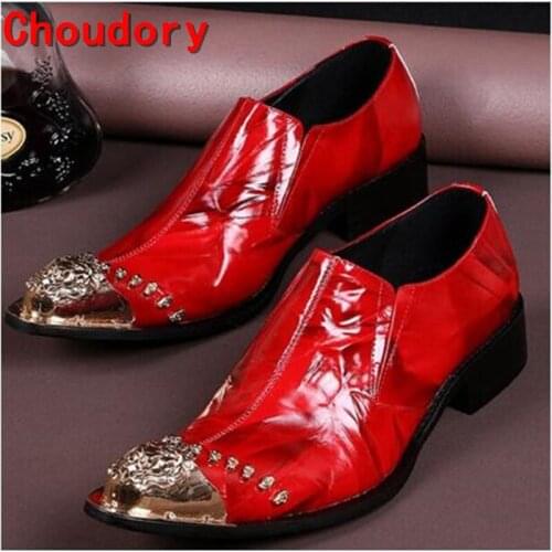 Choudory British style Italian Leather Slip On Men Loafers Metal Gold Toe Flats Dress Wedding Shoes Spring Men Oxfords Size12