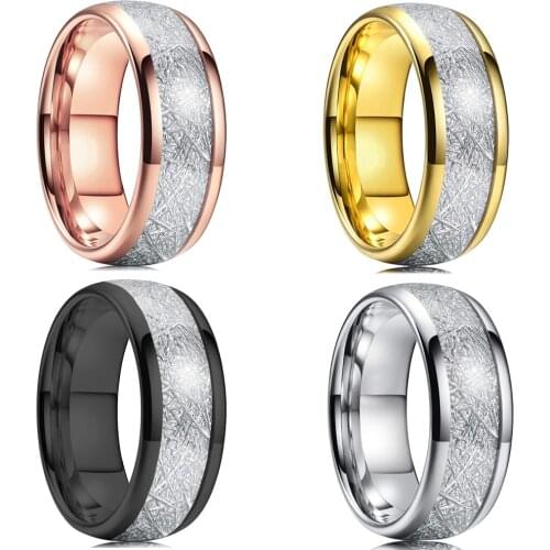 4 Colors Trendy Men Black Tungsten Carbide Rings Vintage Silvery Meteorite Inlaid Dome Engagement Ring Mens Wedding Band