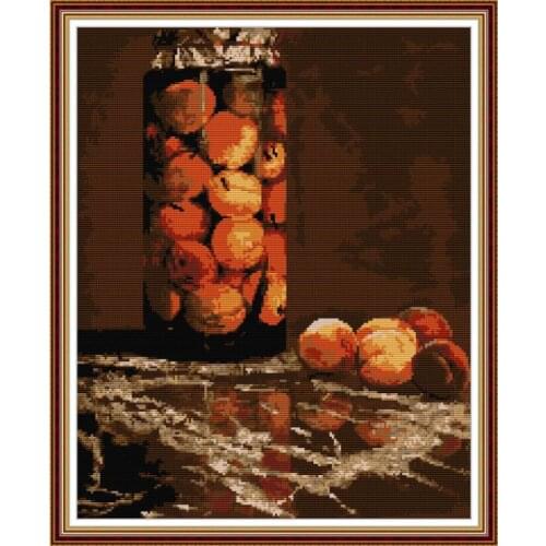 Joy Sunday Canned peaches Still life pattern cross stitch kit Aida 14CT 11CT canvas print embroidery DIY needlework sewing set
