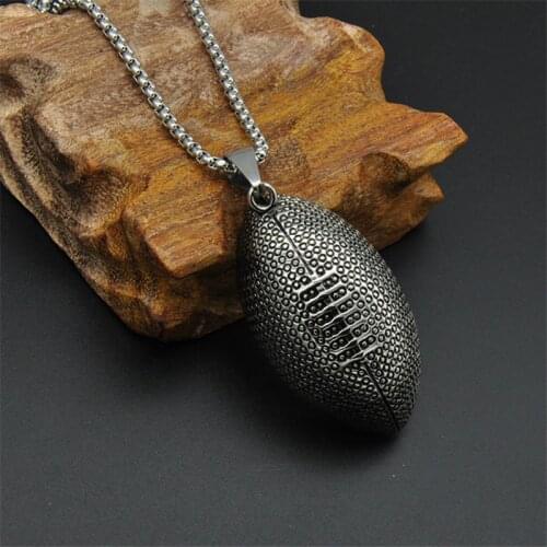 Rugby Ball Oval Retro Pendant Necklace Stainless Steel Charm American Football Ball Sport Jewelry