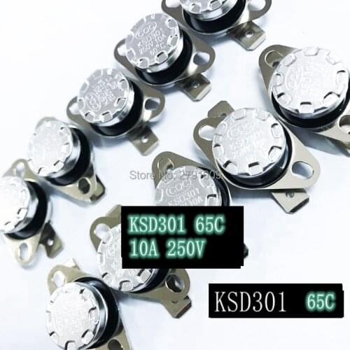 10pcs KSD301 65 Degrees NO Normally open Automatic Closure Temperature switch 65C Normally Closed Automatic Disconnecting Switch