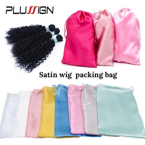 Plussign Wig Bag Black Pink Gold Wig Storage With Drawstring Large Size 25Cm*35Cm Satin Wig Bags Pouches Gift Bags 1-3Pcs/Lot