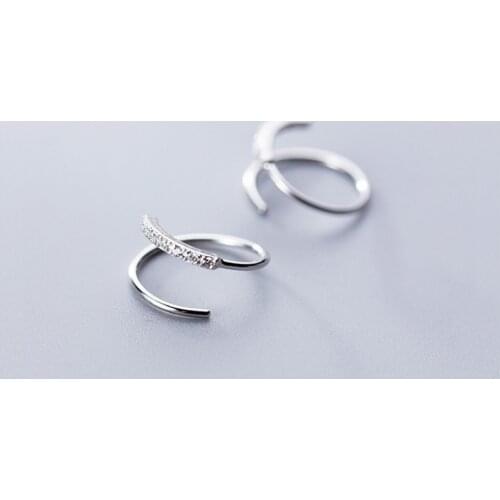 OBEAR Siver Plated Small Ear Bones Ear Buckle Ring With CZ Tightly Packed Mini Double Ring Earrings