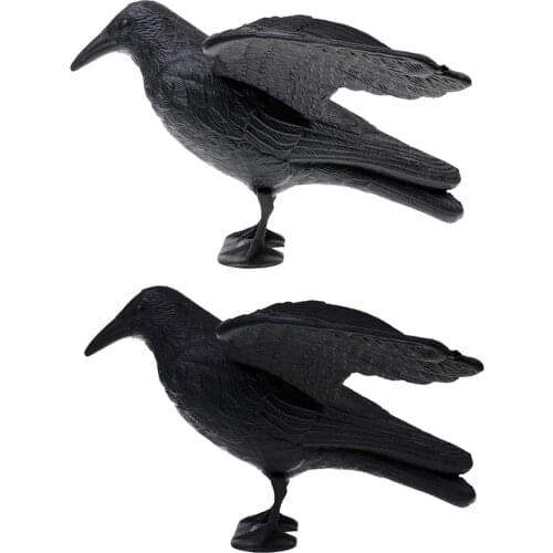 Lifelike Flocking Crow Decor With Wings Artificial Crow Scaring Bird Bait Tool Halloween Decorative Simulation Crow For Garden