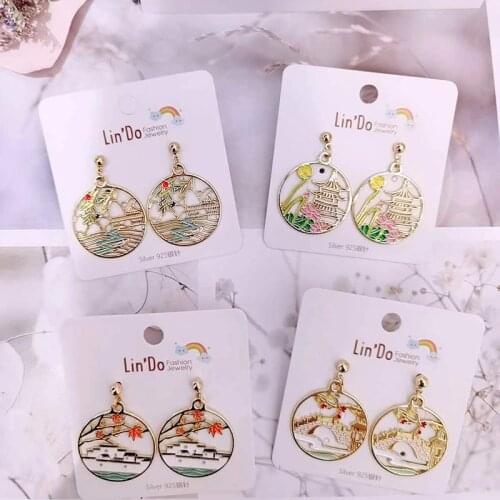 New Antique Chinese Style Painted Earrings for Women Spring Summer Autumn and Winter Seasons Scenery Fashion Jewelry Gifts