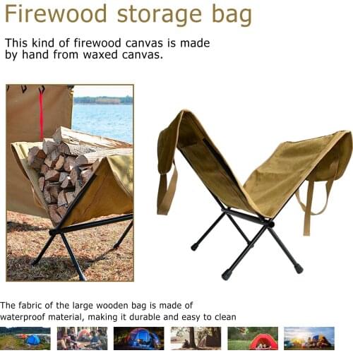 Log Carrier Tote Bag Waxed Canvas Water Resistant Firewood Carrying Holder with Handles Rack Storage Bag for Camping Outdoor