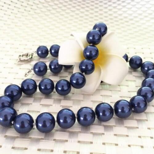 Dark blue shell 12mm trendy simulated-pearl round beads diy clasp chain choker necklace for unique jewelry making 18 inch MY2043