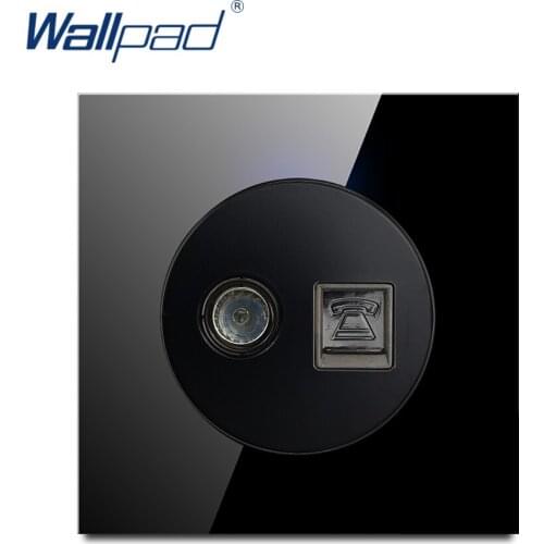 TV And Telephone TEL Socket Wallpad Luxury Tempered Crystal Glass Panel Electric Wall Power Socket Black