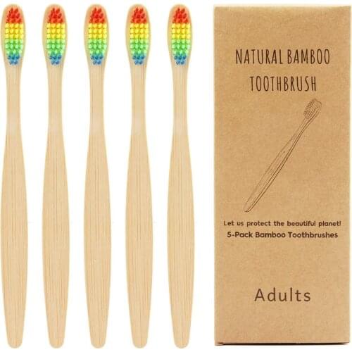 Pack of 5, Natural Bamboo Toothbrushes with Soft Bristles Charcoal Bamboo Toothbrush Zero Waste Biodegradable Eco Products