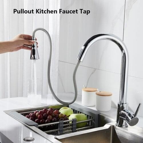 Pull-out Kitchen Faucet Brass Hot and Cold Water Taps with Free Hose Dish Basin Sink Rotating Retractable Faucets Black