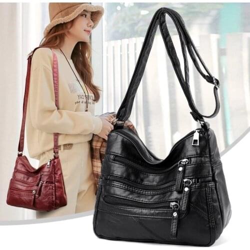 Womens Soft Leather Shoulder Bags Multi-Layer Classic Crossbody Bag Travel Handbag and Purse