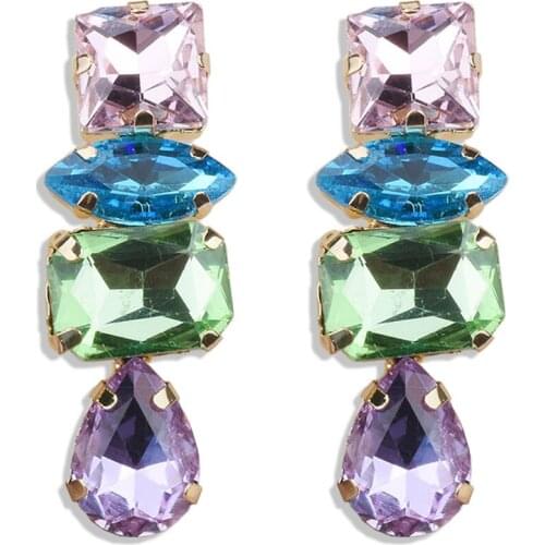 Luxury Colorful Glass Crystal Geometric Statement Drop Earrings For Women Brand ZA Long Earrings Jewelry Accessories Femme