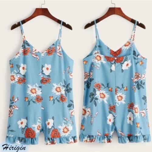 Summer Casual Women Print Jumpsuits 2019 New Women Summer Casual Sleeveless V-Neck Blue Print Jumpsuits