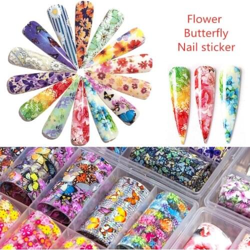 10Pcs Nail Foil Set Colorful Blooming Flower Flying Butterfly Nail Art Transfer Sticker 4*100cm Manicure DIY Sticker Decoration