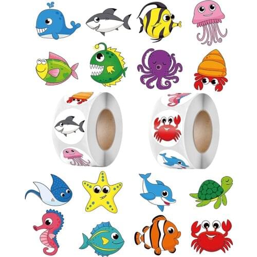 1000/500pcs Cartoon Ocean Animal Stickers Starfish Children Kids Reward Label Motivation Scrapbook Decoration Stationery Sticker