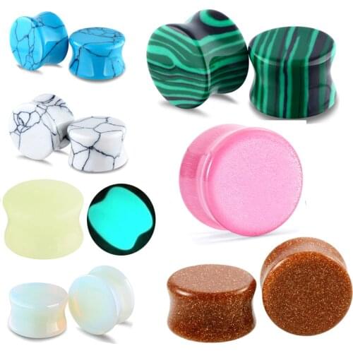 14PC/set Nature Stone Ear Stretching Kit Plugs And Tunnels Earring Gauges Expander Set Body Piercing Jewelry 6-16mm Mix 7 style