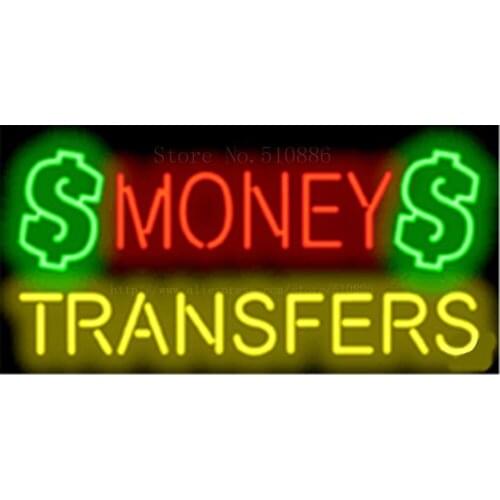 17*14" Money Transfers NEON SIGN REAL GLASS BEER BAR PUB LIGHT SIGNS store display Restaurant Shop Business Advertising Lights