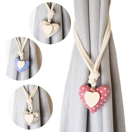 2Pcs Lovely Heart Shape Magnetic Curtain Tiebacks Natural Cotton Linen Rope Window Curtain Buckle Kids Room Drapes Holder Decor