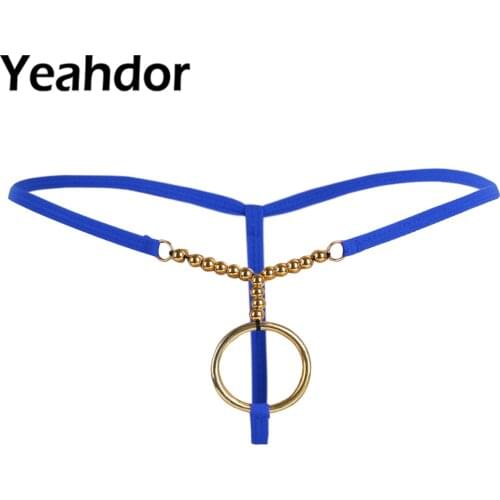 2021 Mens Sexy G-string Thong Crotchless Open Butt Lingerie O-rings and Beads G-string Bikini Underwear Sissy Homme Thong